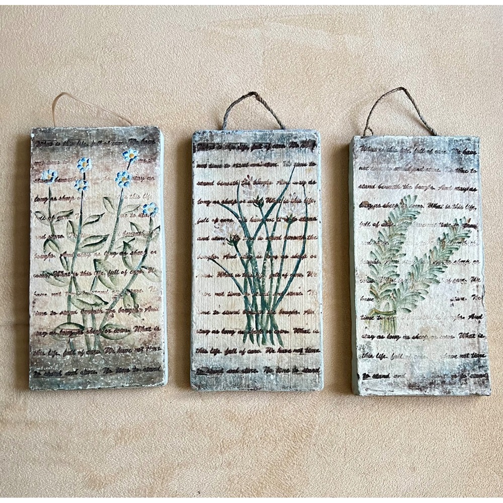 Rustic Botanical Wall Hanging Plaques Set of 3 Floral Cottage Farmhouse Decor